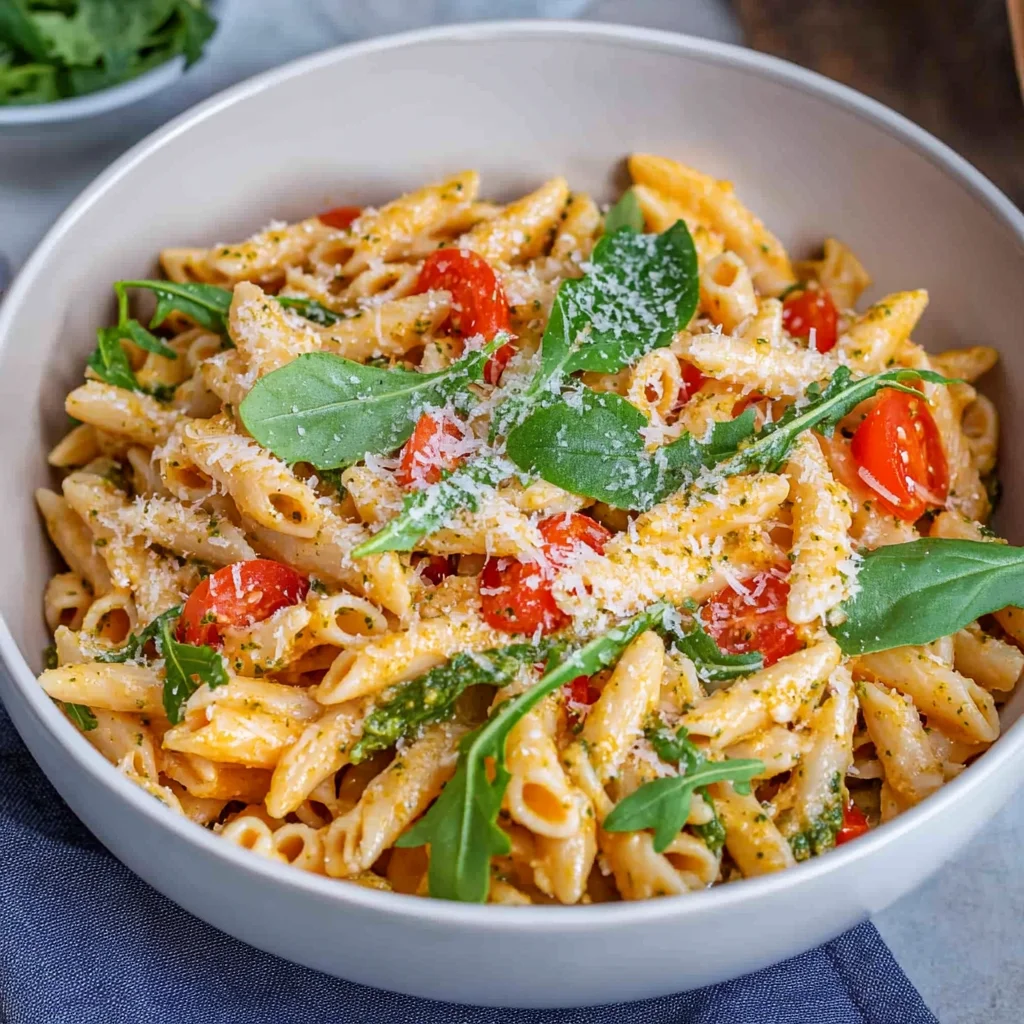Nudelsalat mit Pesto & Rucola (ohne Mayo)