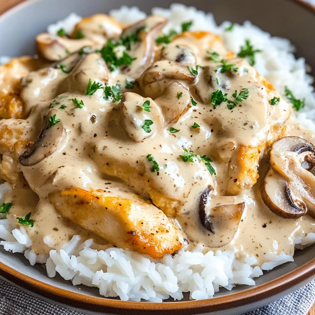 Hähnchengeschnetzeltes mit Reis & Pilzen